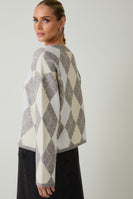 Sunday Edition Knit Argyle Pattern Sweater in White-H.Grey