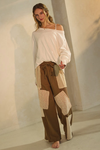Oddi Knit Pants with Patchwork Details in Mocha