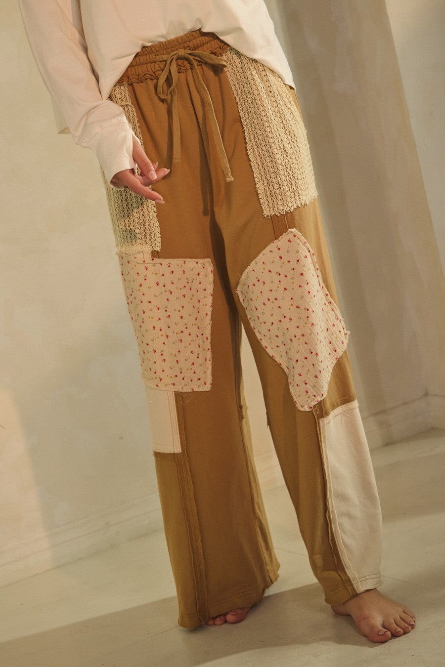 Oddi Knit Pants with Patchwork Details in Dijon – June Adel