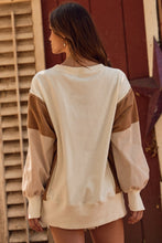 Load image into Gallery viewer, Oddi Color Block Terry Knit Sweatshirt with Contrasting Ribbed Sleeves in Ivory Multi
