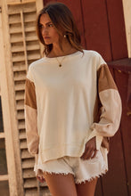 Load image into Gallery viewer, Oddi Color Block Terry Knit Sweatshirt with Contrasting Ribbed Sleeves in Ivory Multi
