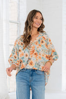 Sew in Love Floral Print Top in Teal/Brick