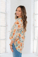 Sew in Love Floral Print Top in Teal/Brick