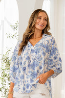 Sew in Love Floral Print Top in Off White/Denim