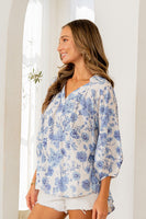 Sew in Love Floral Print Top in Off White/Denim