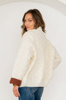 Sew in Love Quilted Puff and Cable Knit Jacket in Ivory/Brown