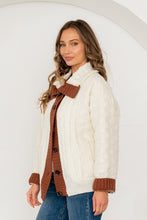 Load image into Gallery viewer, Sew in Love Quilted Puff and Cable Knit Jacket in Ivory/Brown
