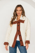 Load image into Gallery viewer, Sew in Love Quilted Puff and Cable Knit Jacket in Ivory/Brown
