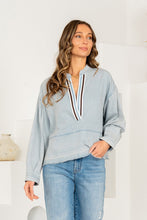 Load image into Gallery viewer, Sew in Love Lightweight Denim Top with Contrasting Stripe Deep V Neckline in Light Denim
