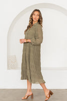 Sew in Love Crinkle Textured Midi Dress in Olive S at June Adel