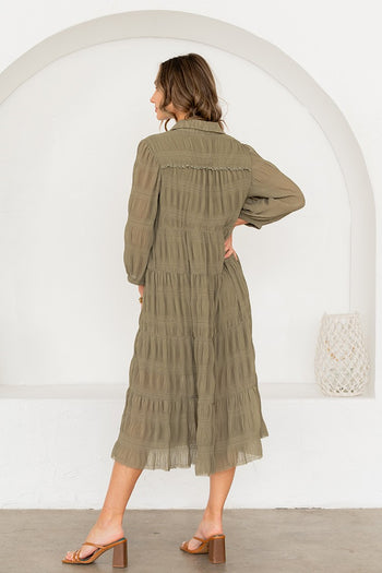 Sew in Love Crinkle Textured Midi Dress in Olive S Sew in Love Crinkle Textured Midi Dress in Olive S