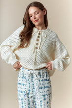 Load image into Gallery viewer, Peach Love Open Knit Henley Sweater in Ivory
