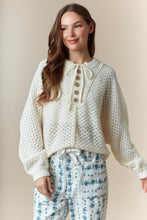 Load image into Gallery viewer, Peach Love Open Knit Henley Sweater in Ivory
