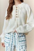 Load image into Gallery viewer, Peach Love Open Knit Henley Sweater in Ivory
