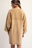 ee:some Mineral Washed Floral Applique Terry Knit Dress in Toffee Blue Breeze