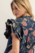 Load image into Gallery viewer, ee:some Mineral Washed Floral Print Top in Dark Denim
