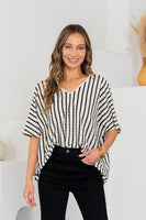 Sew In Love Textured Contrasting Colors Striped Top in Ivory/Black