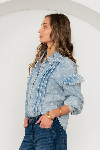 Sew in Love Denim Floral Print Top in Denim