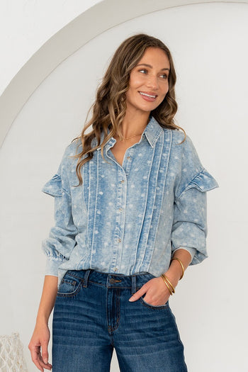 Sew in Love Denim Floral Print Top in Denim