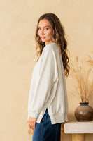 Sew in Love French Terry Knit Top with Contrasting Ribbed Panels in Oatmeal