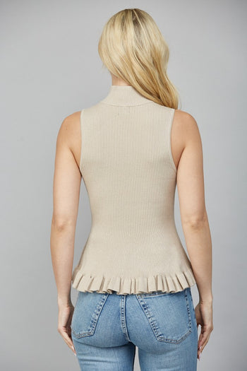 FATE Ribbed Knit Sleeveless Peplum Sweater in Taupe