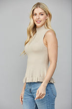 Load image into Gallery viewer, FATE Ribbed Knit Sleeveless Peplum Sweater in Taupe
