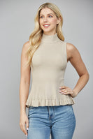 FATE Ribbed Knit Sleeveless Peplum Sweater in Taupe