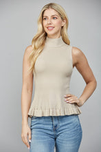Load image into Gallery viewer, FATE Ribbed Knit Sleeveless Peplum Sweater in Taupe
