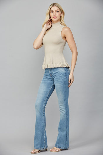 FATE Ribbed Knit Sleeveless Peplum Sweater in Taupe