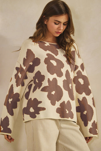 LovLov Soft Knit Petal Pop Sweater in Oatmeal/Mocha
