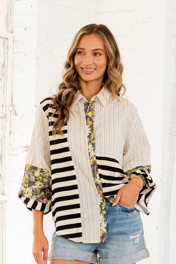 Sew in Love Mix n Match Print Relaxed Fit Top in Olive/Black