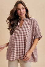 Load image into Gallery viewer, AnnieWear OVERSIZED Mixed Plaid Gingham Top in Violet Purple/Sand
