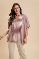 AnnieWear OVERSIZED Mixed Plaid Gingham Top in Violet Purple/Sand