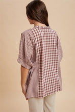 Load image into Gallery viewer, AnnieWear OVERSIZED Mixed Plaid Gingham Top in Violet Purple/Sand
