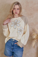 mello. Checkered Contrast Top with Daisy Patches in Multi Brown