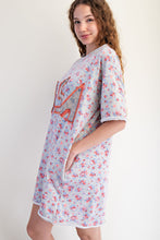 Load image into Gallery viewer, Easel Terry Knit Floral Print Mini Dress with USA Letter patched Front in Heather Grey
