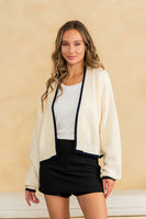 Sew in Love Open Front Sweater knit Cardigan in Oatmeal/Black