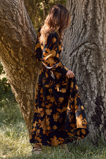 Oddi Floral Print Maxi Dress in Black Multi