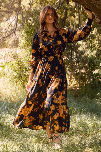 Oddi Floral Print Maxi Dress in Black Multi