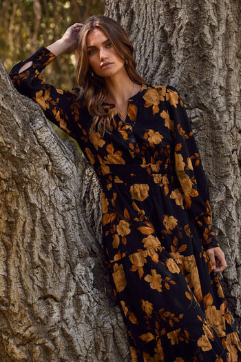 Oddi Floral Print Maxi Dress in Black Multi