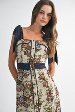 Load image into Gallery viewer, MABLE Textured Floral Tapestry Midi Dress in Taupe
