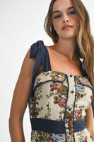 MABLE Textured Floral Tapestry Midi Dress in Taupe