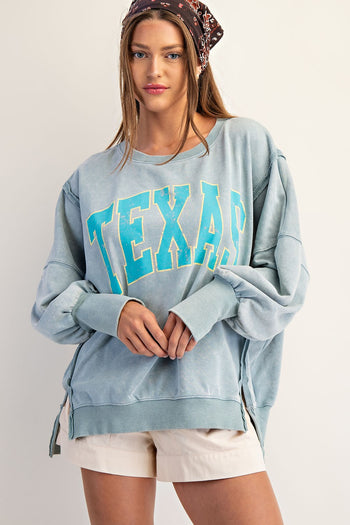 ee:some OVERSIZED Snow Washed "TEXAS" Sweatshirt in Dusty Blue