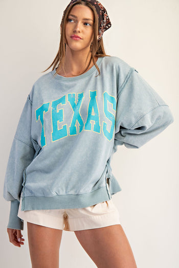 ee:some OVERSIZED Snow Washed "TEXAS" Sweatshirt in Dusty Blue