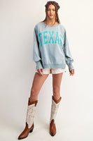 ee:some OVERSIZED Snow Washed "TEXAS" Sweatshirt in Dusty Blue
