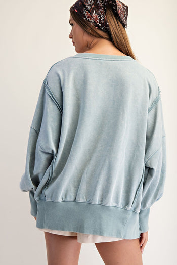 ee:some OVERSIZED Snow Washed "TEXAS" Sweatshirt in Dusty Blue