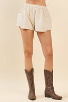 TCEC Solid Color Textured Shorts in Natural