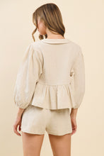 Load image into Gallery viewer, TCEC Solid Color Textured Peplum Top in Natural
