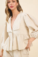Load image into Gallery viewer, TCEC Solid Color Textured Peplum Top in Natural
