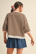 Load image into Gallery viewer, AnnieWear Contrasting Color Striped French Terry Jacket in Mocha/Blush
